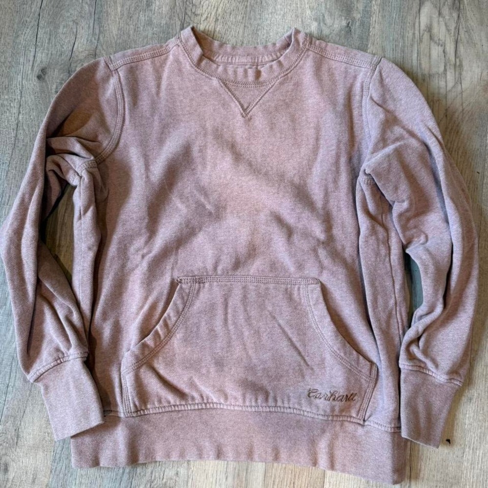 Carhartt Brown Washed‎ Cotton Pullover Sweatshirt Pouch Pocket Size S 4-6